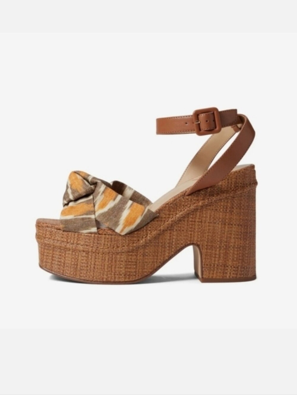 Sam Edelman Theresa Leather Platform Sandal Heels Grey Multi